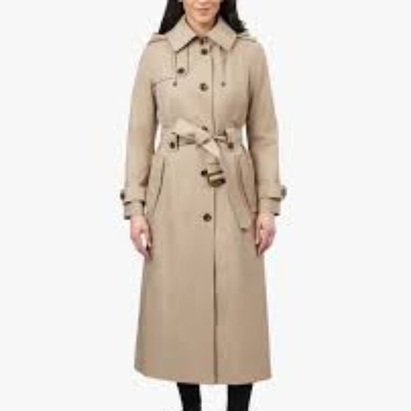 NWT- LONDON FOG SINGLE BREASTED LONG TRENCH COAT WITH EUPAULETTES AND BELT - Picture 3 of 11